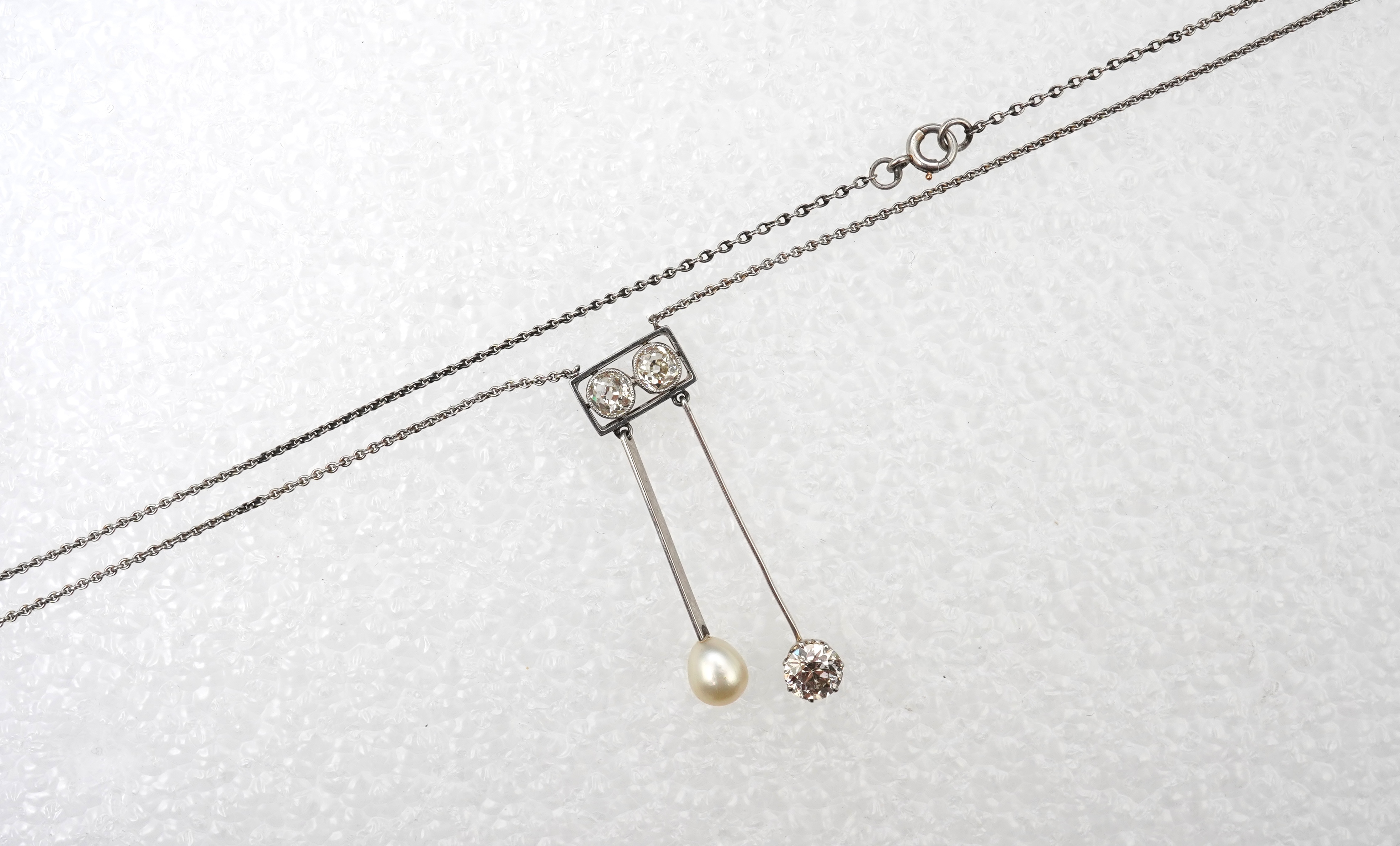 An Art Deco pearl and diamond negligée pendant, 1920s